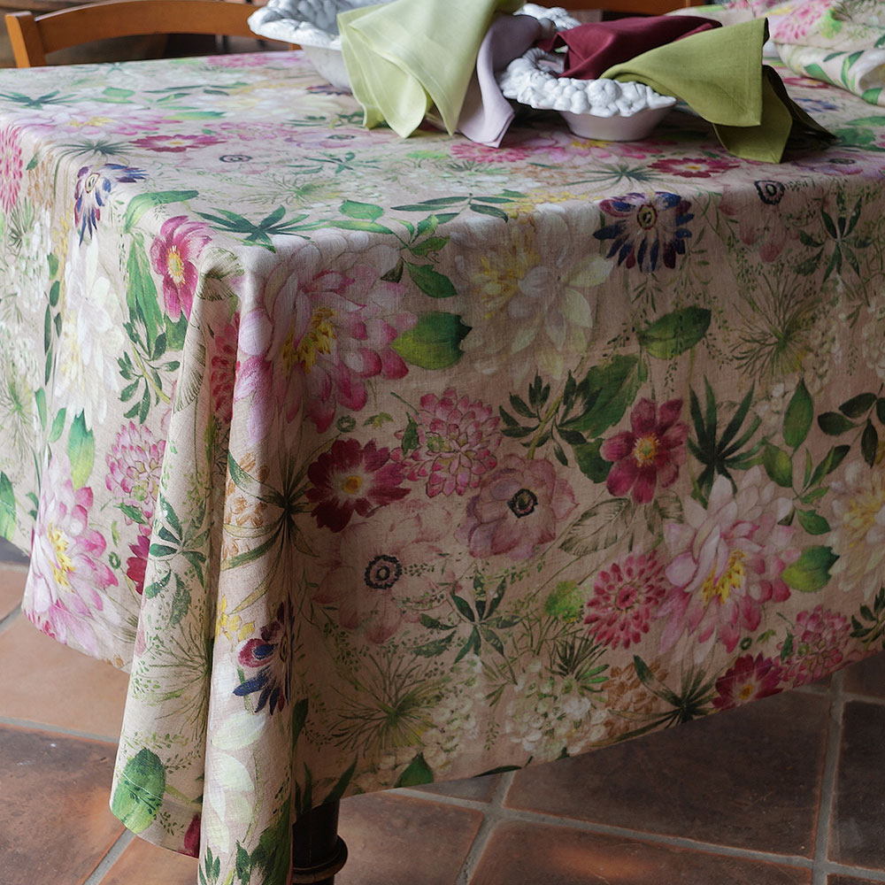 Coated linen tablecloth La Vie En Rose