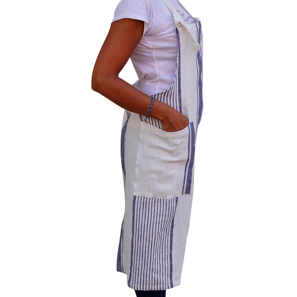 Apron with stripes - Washed linen