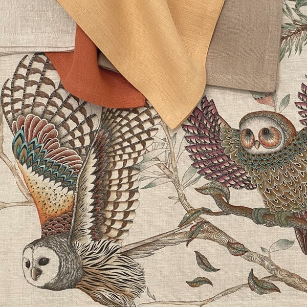 Linen Tablecloth Owls
