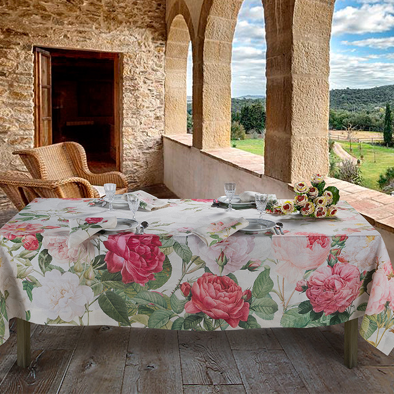 Linen Tablecloth Roses - La Bottega di Casa