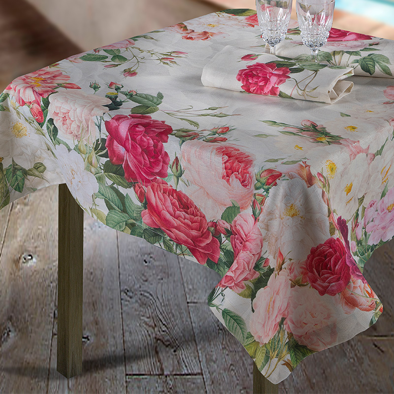 Linen Tablecloth Roses  - La Bottega di Casa