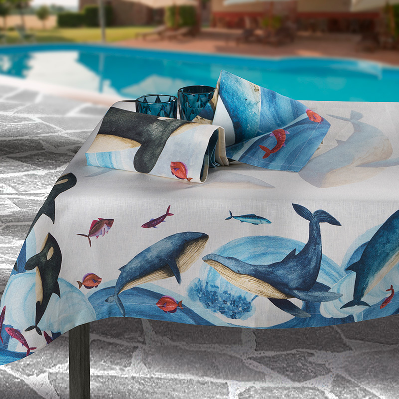 Linen Tablecloth Whales - La Bottega di Casa