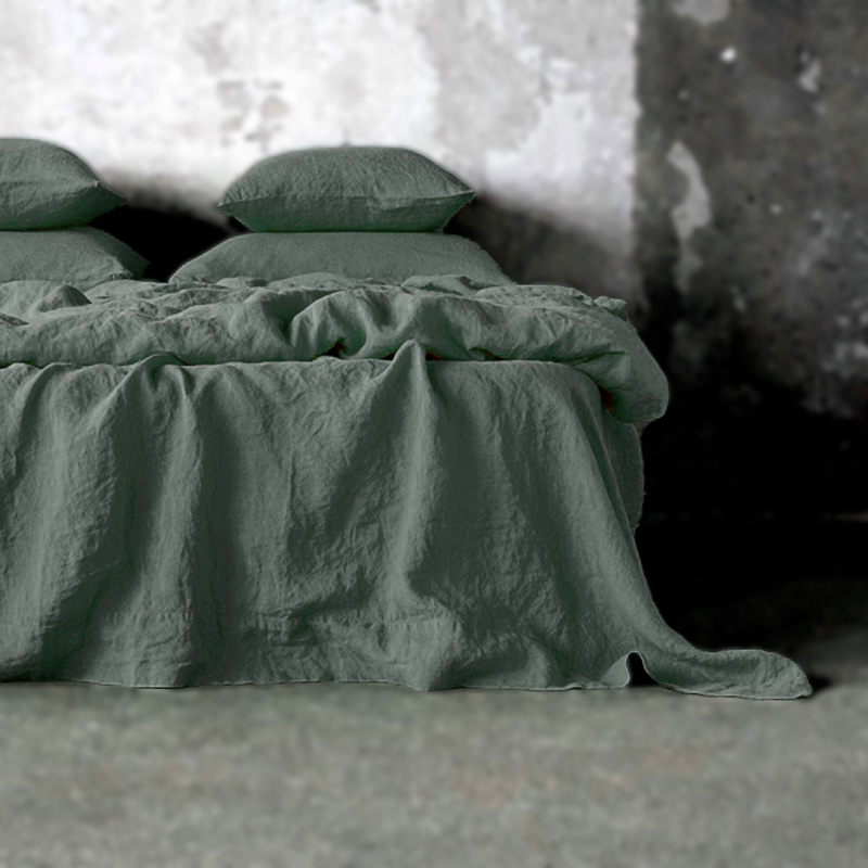 Bed Sheets "Stone Washed Linen" Verde Patina - la Bottega di Casa