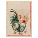 Linen Tea Towel White Roosters