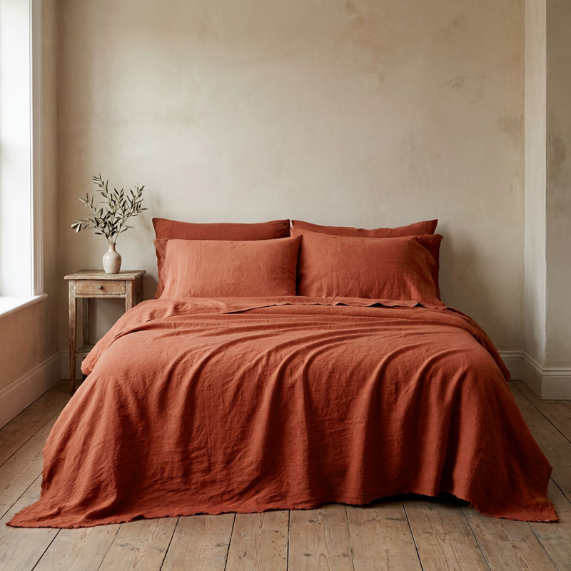 Bed Sheets Set Stone Washed Linen Ginger-la-bottega-di-casa Bed Sheets Stone Washed Linen Ginger