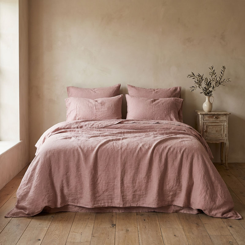 Bed Sheets Set Stone Washed Linen Mauve-la-bottega-di-casa Bed Sheets Stone Washed Linen Mauve
