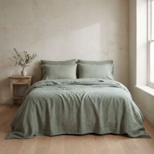 Bed Sheets Stone Washed Linen Verde Patina