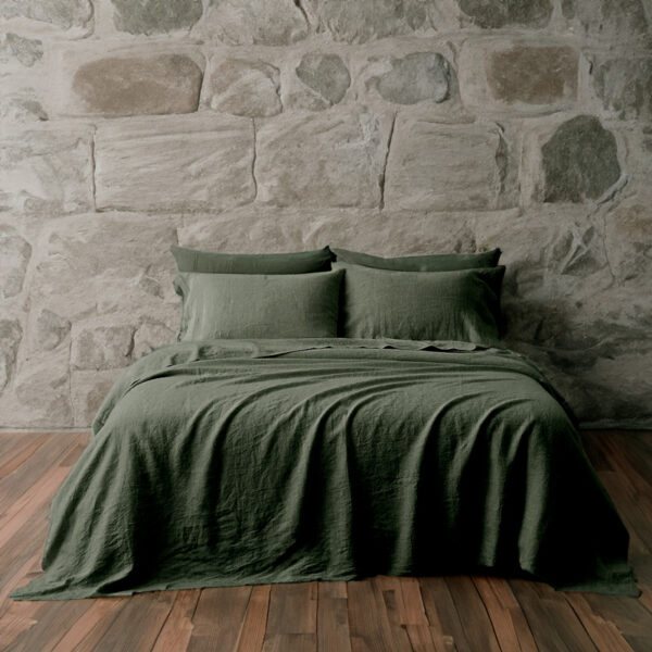 bed sheets stone washed linen verde militare