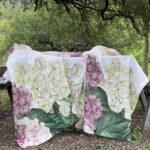 Linen Tablecloth with Hydrangea flowers