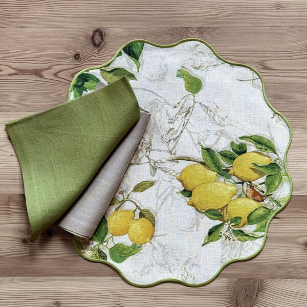 coated linen placemat with lemons motives