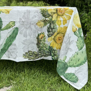 linen tablecloth with refined prickly pears motifs