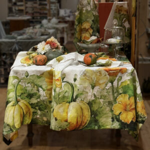 linen tablecloth with pumpkins flowers motives