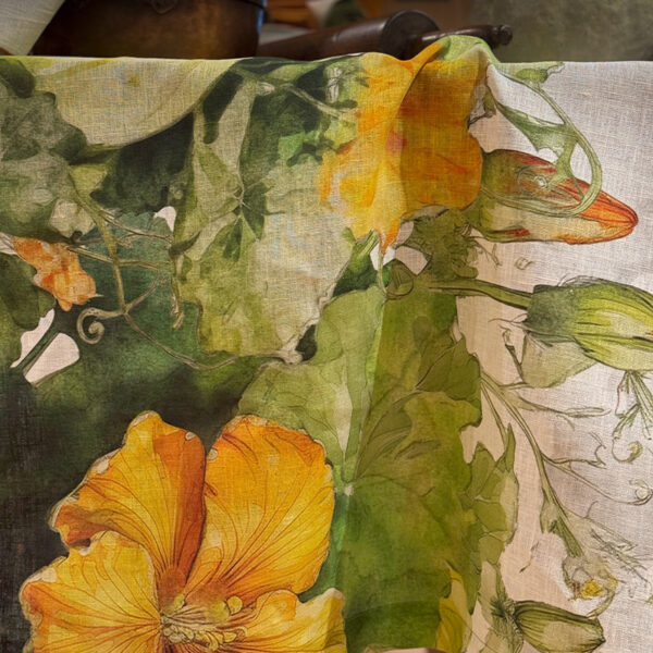 linen tablecloth with pumpkins flowers motives