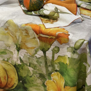 linen tablecloth with pumpkins flowers motives