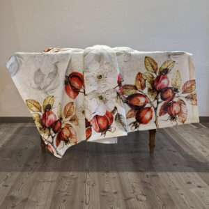 Linen Tablecloth with Rosehips designs