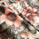 bedspread with a lively, tropical design featuring exotic flower patterns and playful monkeys