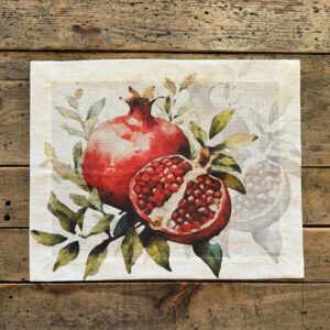 linen placemats featuring elegant watercolor pomegranate designs