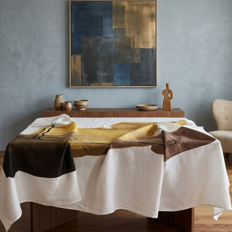 tovaglia-astratto-giallo2-la-bottega-di-casa Linen Tablecloth Abstract - Image 1
