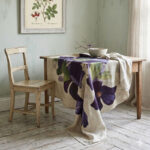 Square Linen Tablecloth with Clematis Print