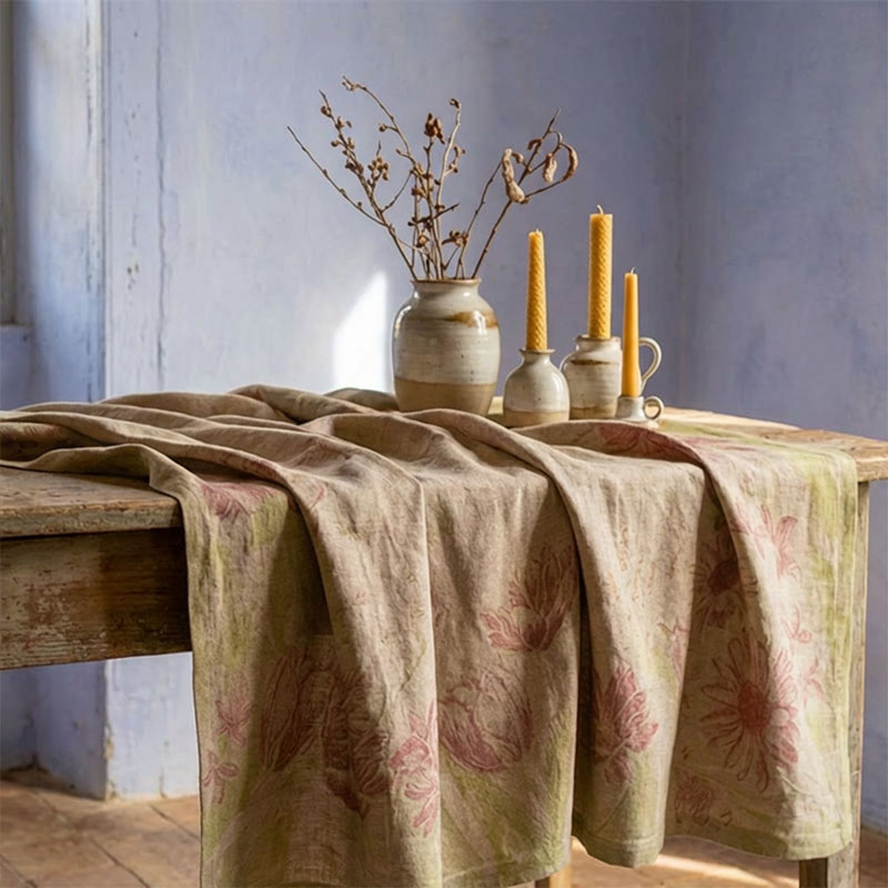 Linen Tablecloth Primavera--la-bottega-di-casa Jacquard linen tablecloth with spring flowers