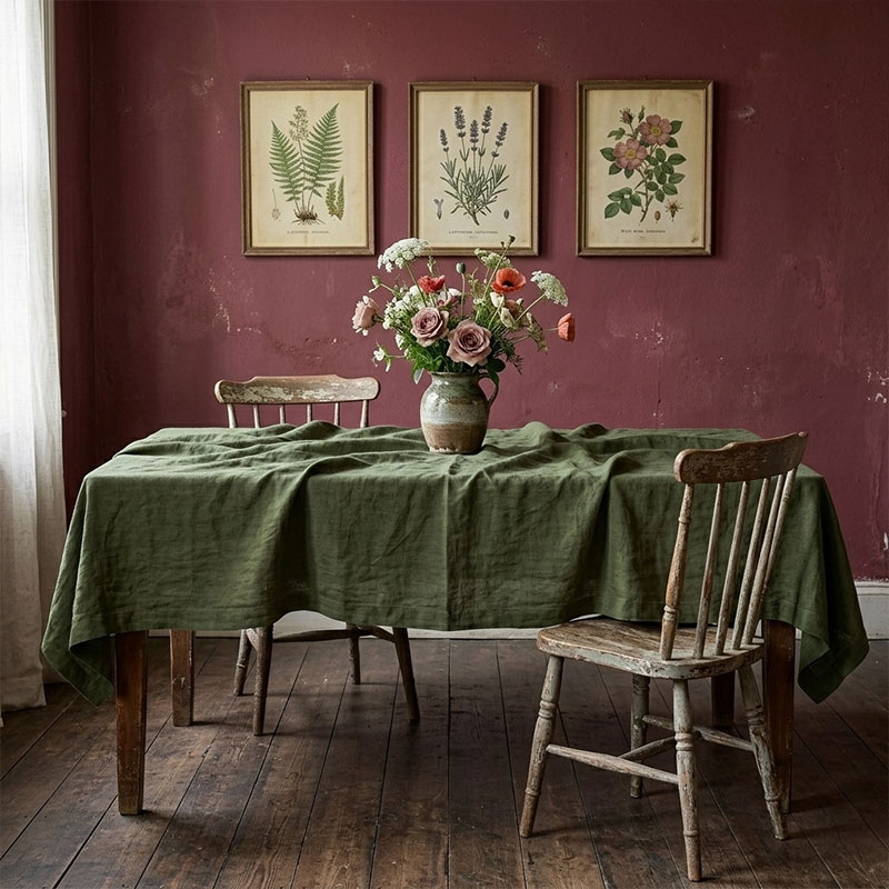 Vintage Linen Tablecloth · Military Green-la-bottega-di-casa Vintage Linen Tablecloth · Military Green