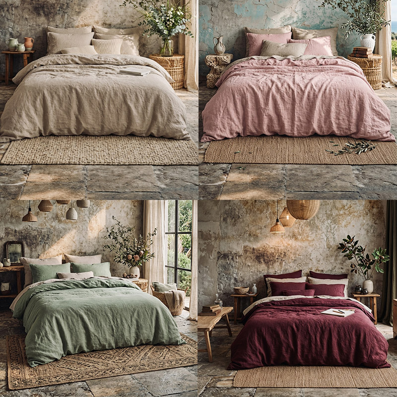 copripiumin1-lino-vintage-La-Bottega-di-Casa Stone-washed linen duvet cover : Sand, Old Rose, Frosty Green e Barolo
