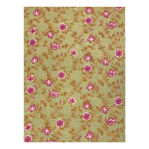 Grace Verde throw shown flat, with an allover pattern of pink flowers, buds, and golden ocher stems on a sage-and-olive green background.