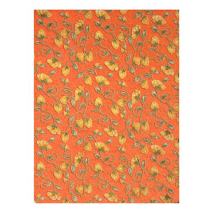 Narciso Orange throw shown flat, with yellow daffodils, leaves, and curling green stems across an orange background.
