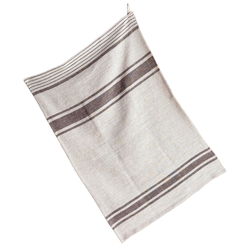 Brown Rustic Linen Tea Towel 1-La-Bottega-di-Casa Brown Rustic Linen Tea Towel 1 with woven brown stripes on natural linen by La Bottega di Casa